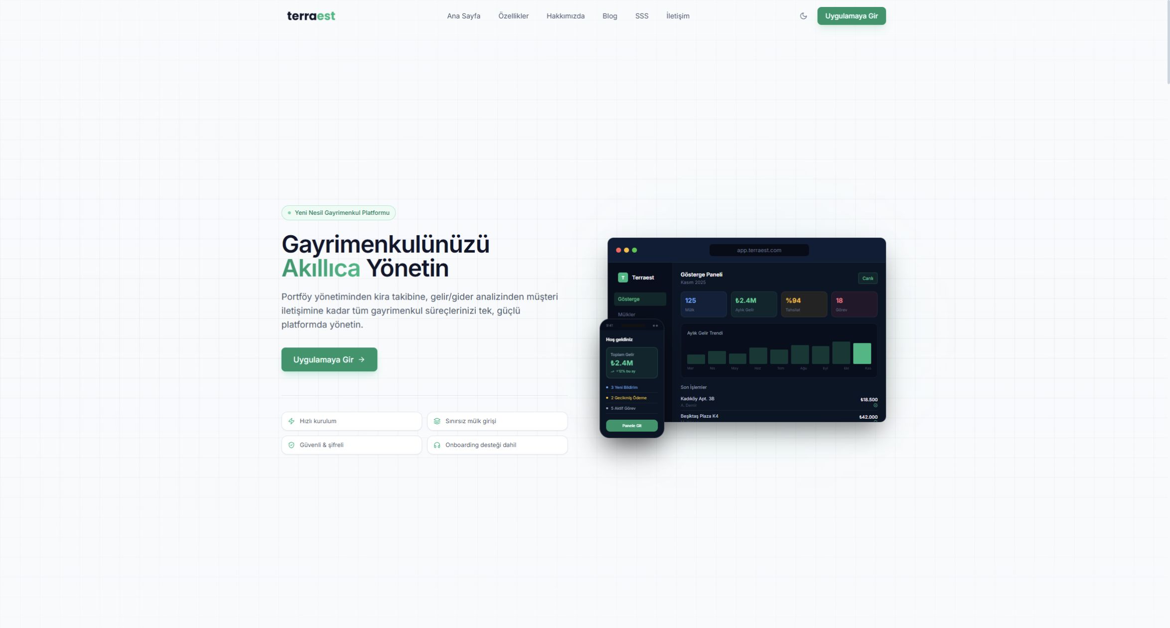 Terraest web sitesi ana sayfa ekran görüntüsü